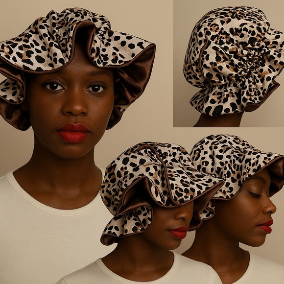 Leopard Print Satin Bonnet – Brown Lining - Picture 1 of 2